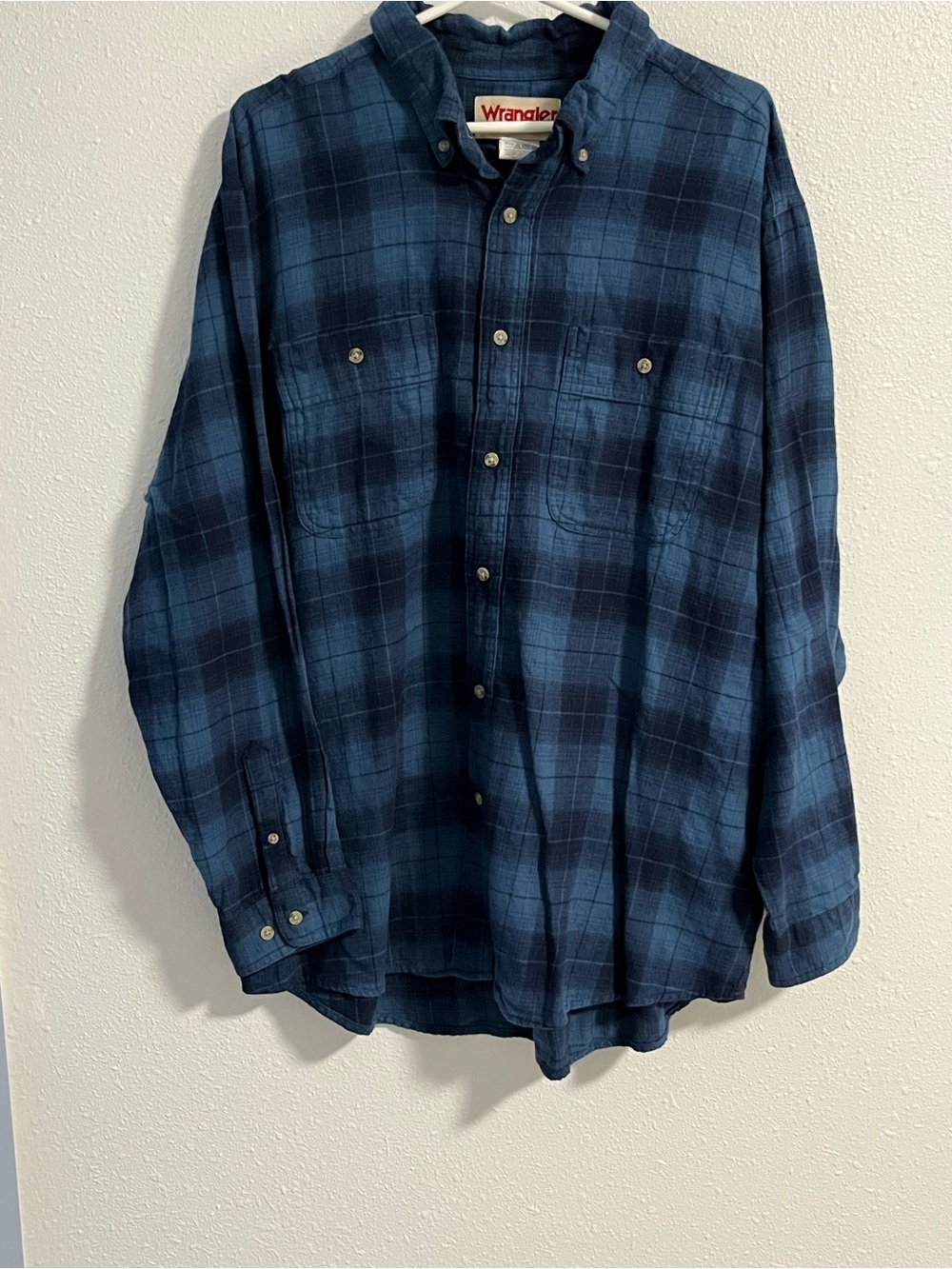 Wrangler Men's Blue Plaid Flannel Button-Down Shirt Size XXL